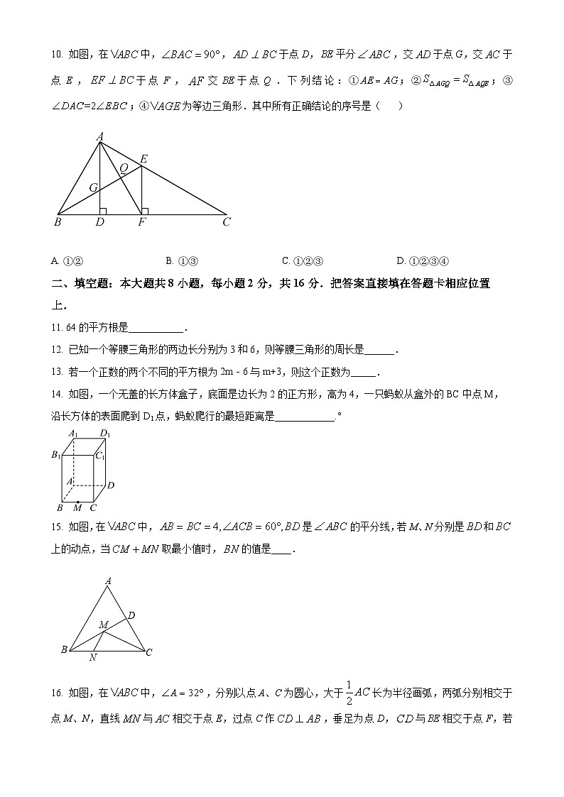江苏省苏州市工业园区八校联考2023-2024学年八年级上学期数学10月试题(原卷版)第3页