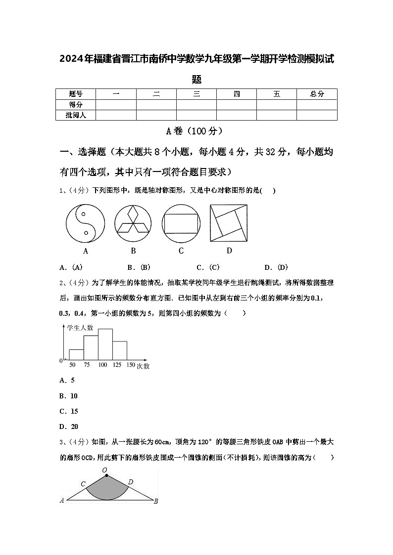 2024年福建省晉江市南僑中學(xué)數(shù)學(xué)九年級第一學(xué)期開學(xué)檢測模擬試題【含答案】第1頁