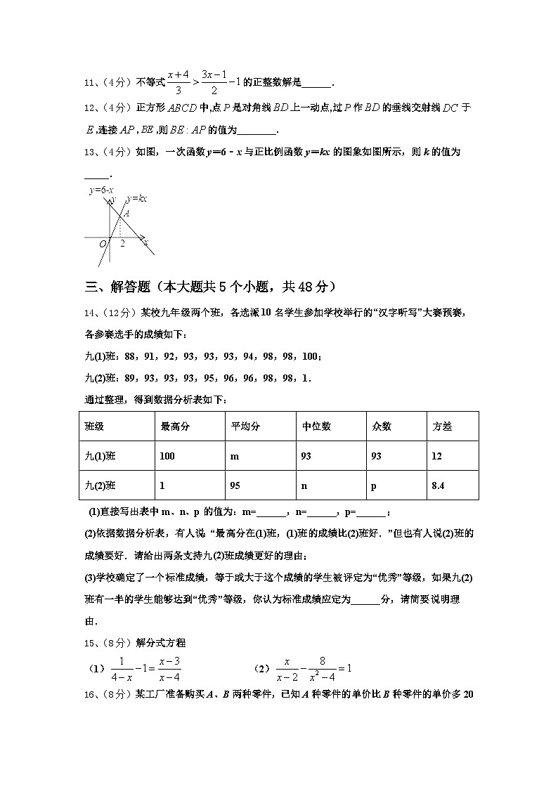 2024年广东省深圳市福田区上步中学九年级数学第一学期开学监测试题【含答案】第3页