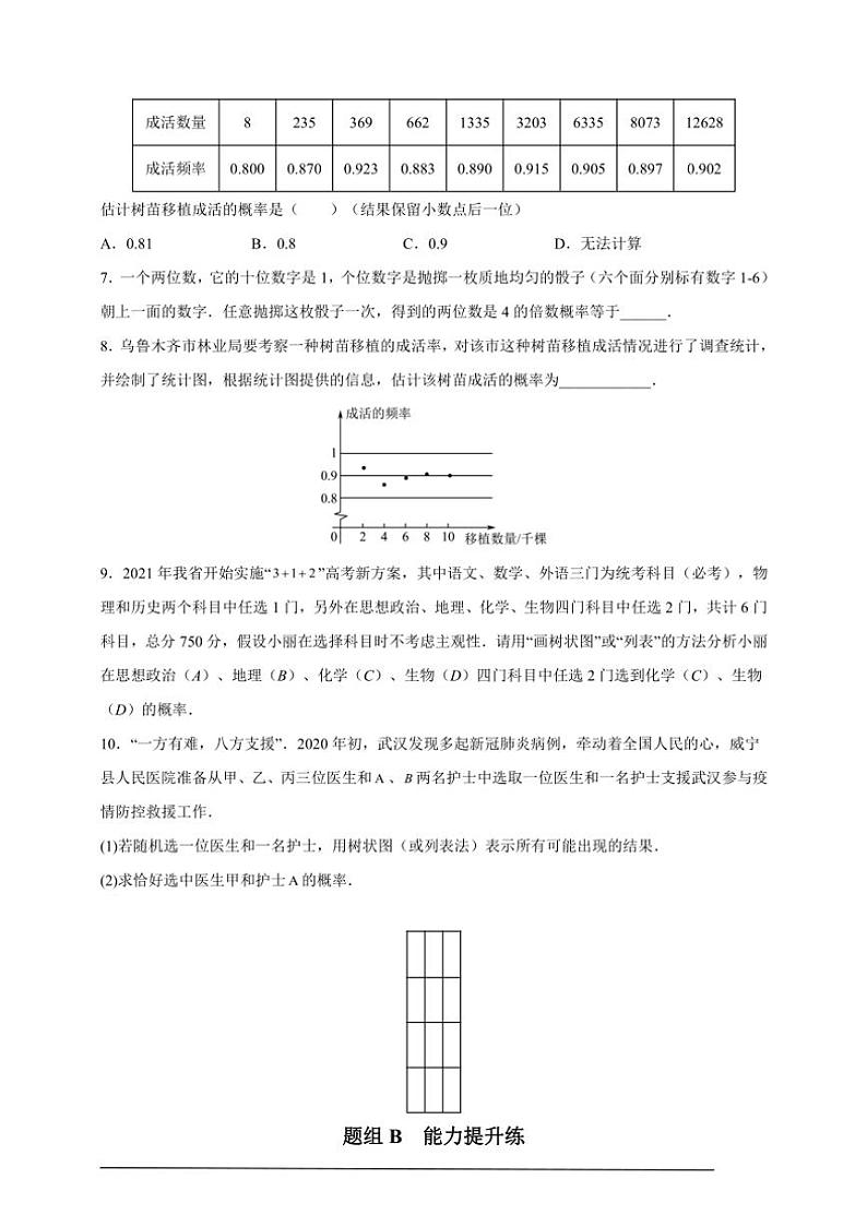 人教版九年级上学期期末培优练:第24课 概率的计算(含解析)第2页