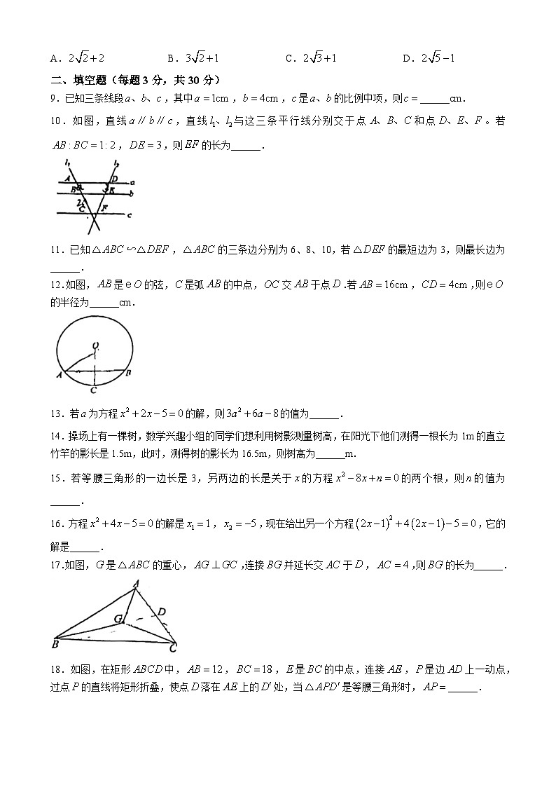 江苏省扬州中学教育集团树人学校2024-2025学年九年级上学期月考数学试题(无答案)02