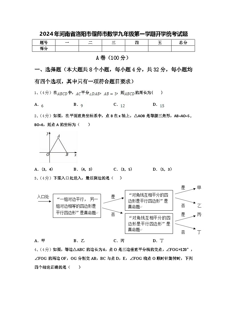 2024年河南省洛阳市偃师市数学九年级第一学期开学统考试题【含答案】第1页