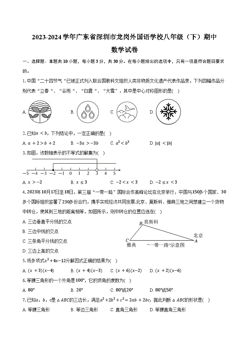 2023-2024学年广东省深圳市龙岗外国语学校八年级(下)期中数学试卷(含答案)01