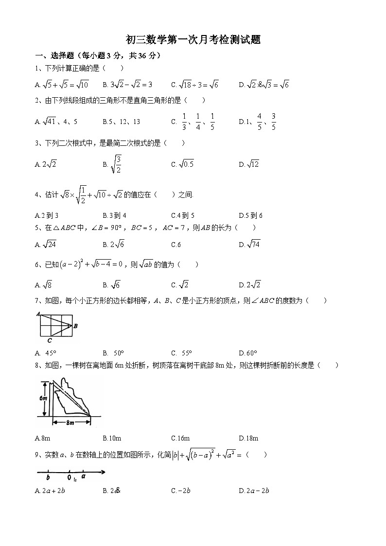 黑龙江省绥化市第五中学校2024-2025学年九年级上学期9月月考数学试题(无答案)第1页