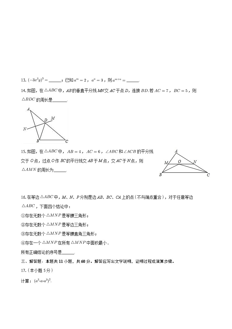 北京市陈经纶中学分校望京实验学校2023-2024学年上学期八年级期中数学试卷03