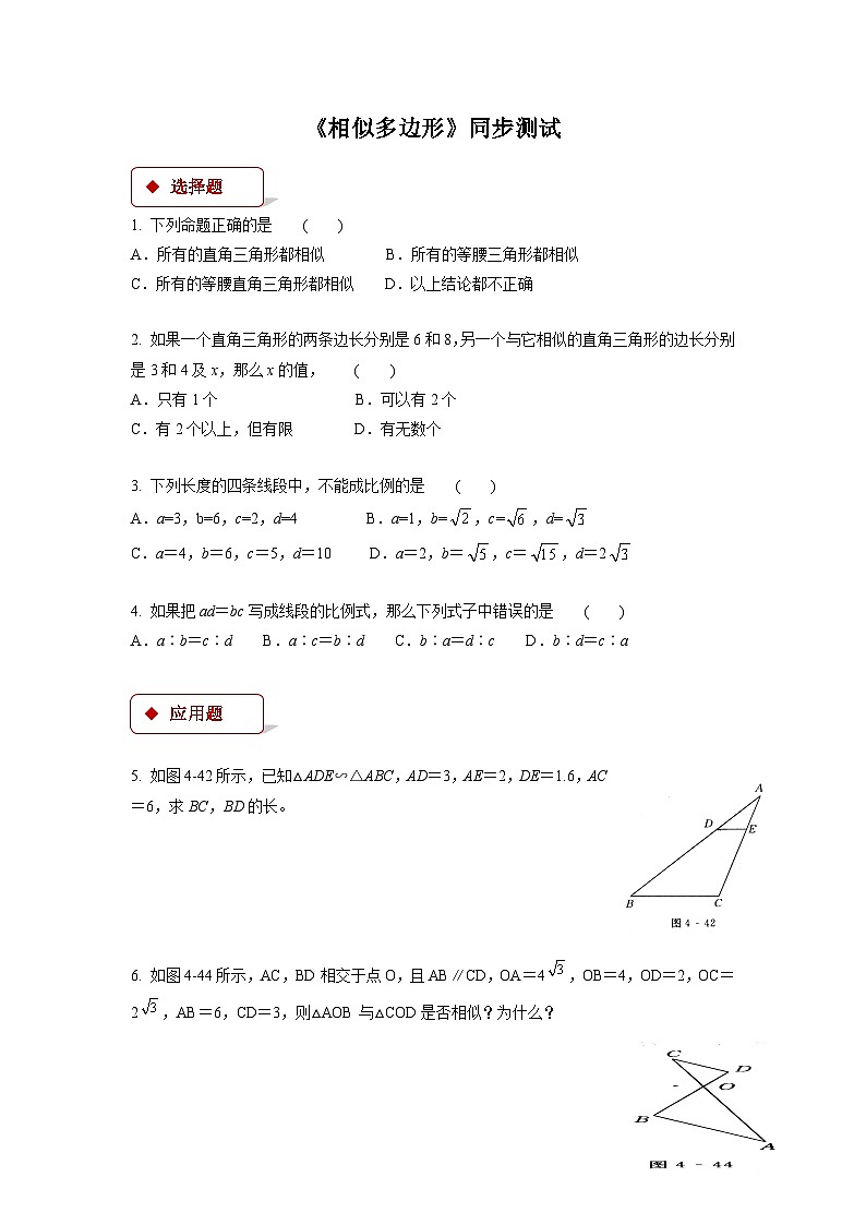 4.3 相似多边形 数学北师大版九年级上册同步测试(含答案)01
