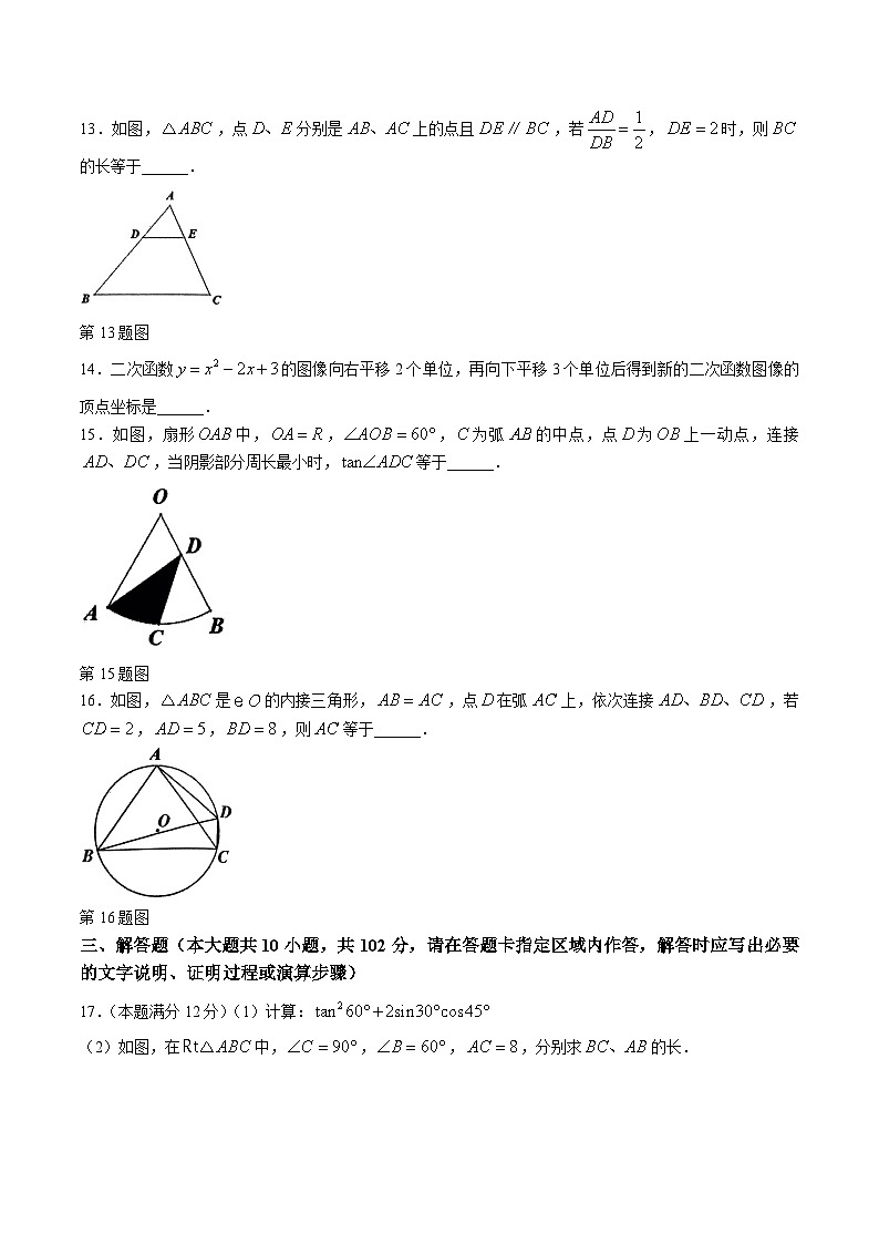 江苏省泰州市兴化市2024届九年级上学期期末考试数学试卷(含答案)02