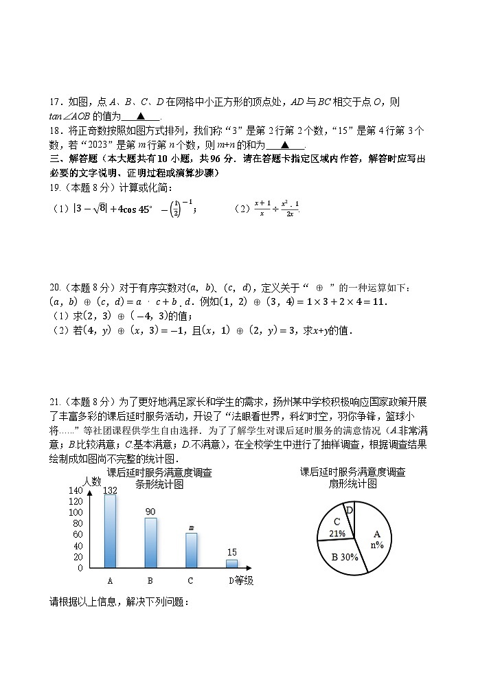 江苏省扬州市邗江区2024届九年级下学期中考二模数学试卷(含答案)第3页