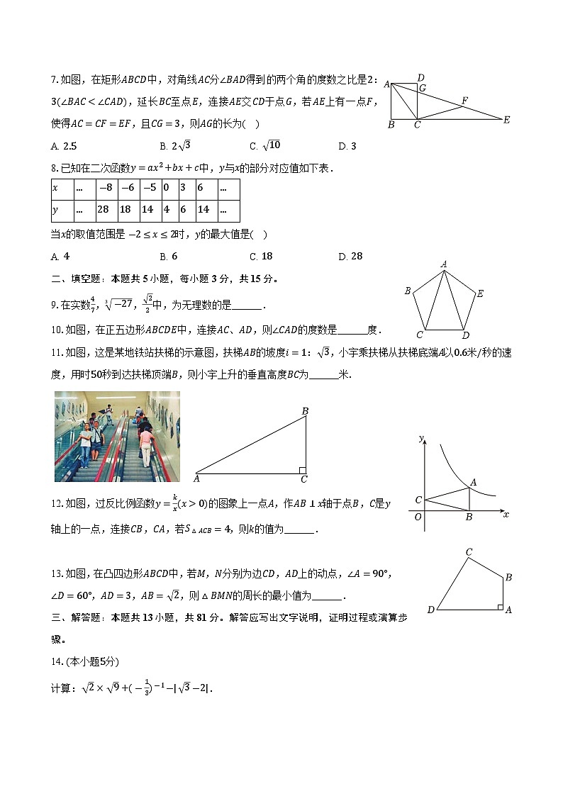 陕西省渭南市韩城市2024届九年级下学期中考模拟考试数学试卷(含答案)02
