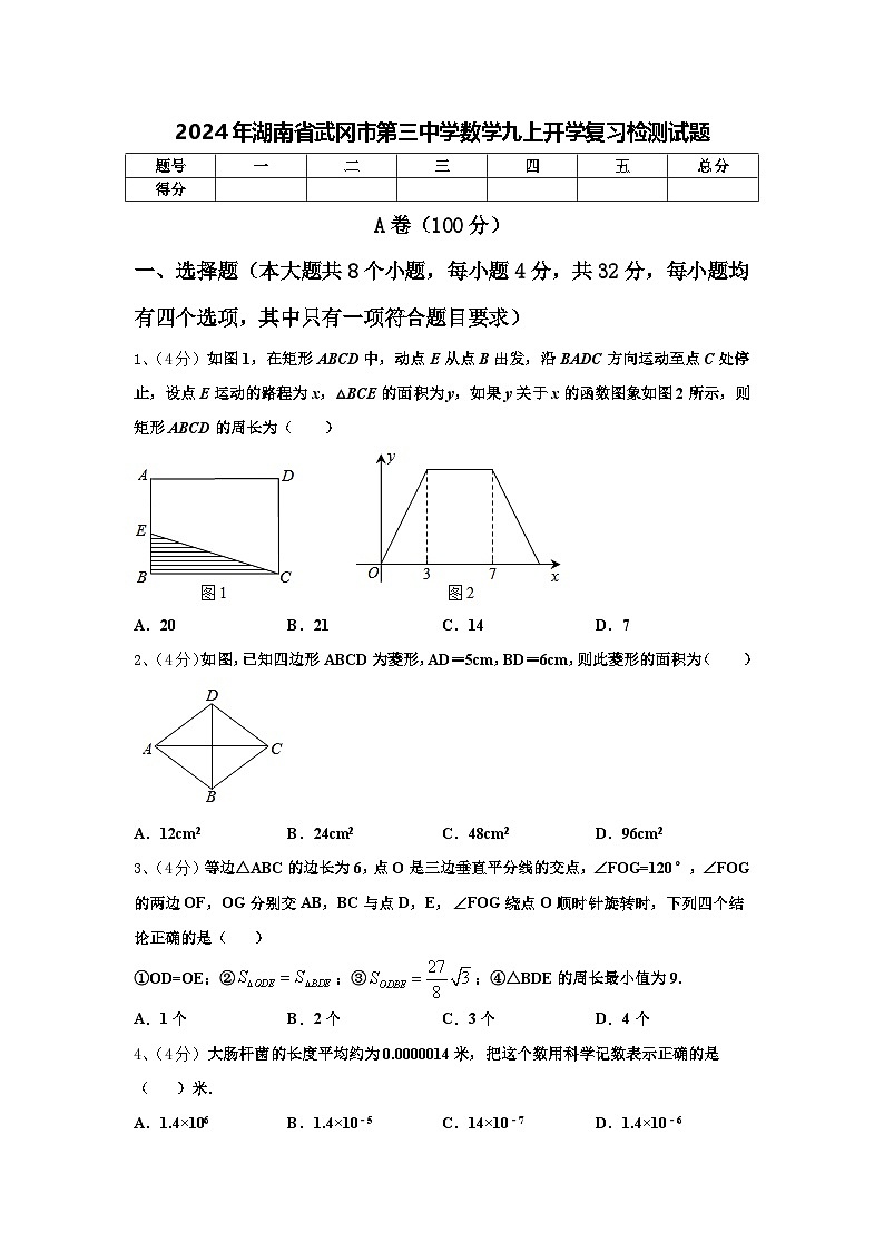 2024年湖南省武冈市第三中学数学九上开学复习检测试题【含答案】01