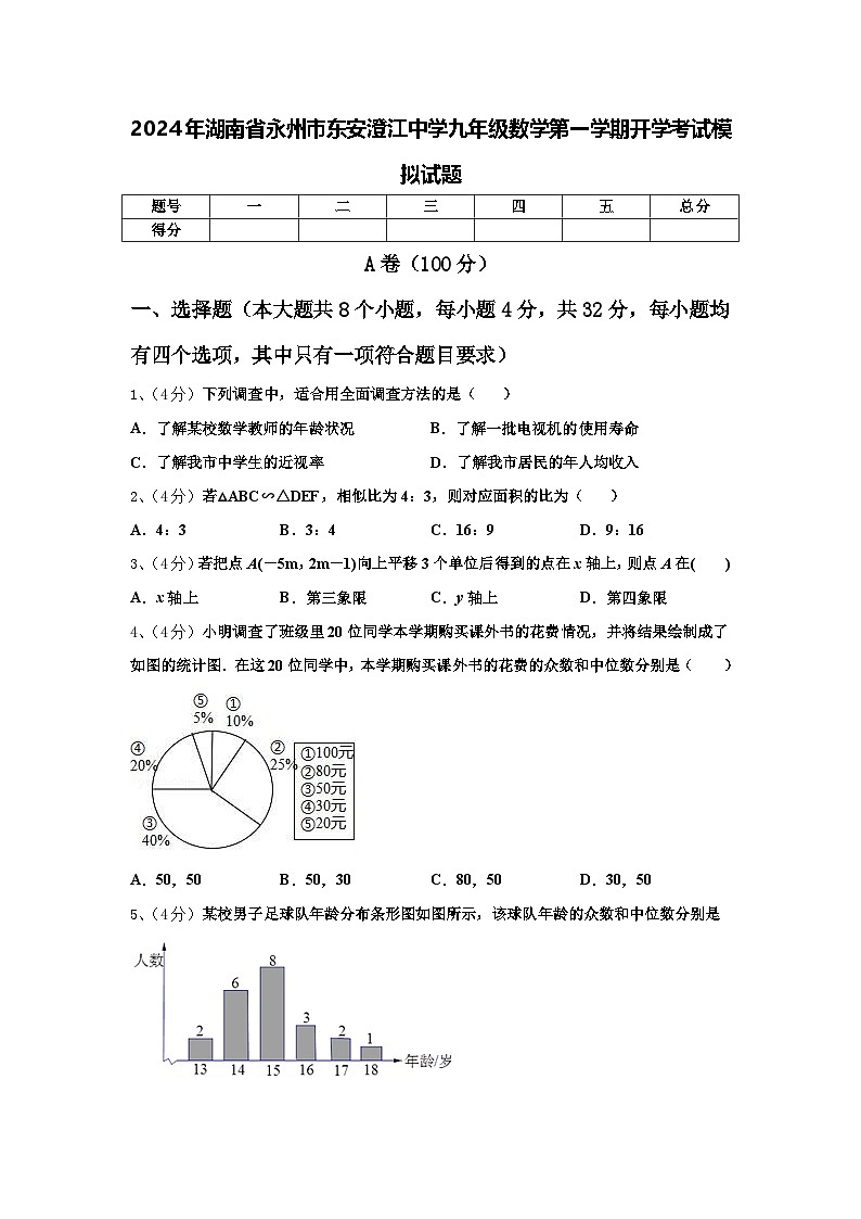 2024年湖南省永州市东安澄江中学九年级数学第一学期开学考试模拟试题【含答案】第1页