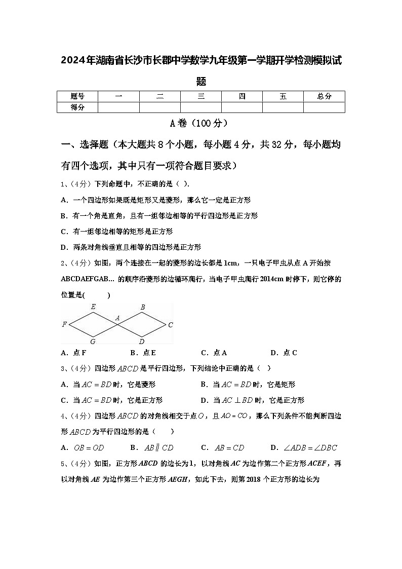 2024年湖南省长沙市长郡中学数学九年级第一学期开学检测模拟试题【含答案】第1页