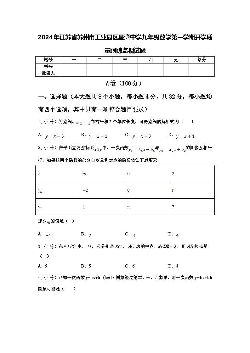 2024年江蘇省蘇州市工業(yè)園區(qū)星灣中學九年級數學第一學期開學質量跟蹤監(jiān)視試題【含答案】第1頁