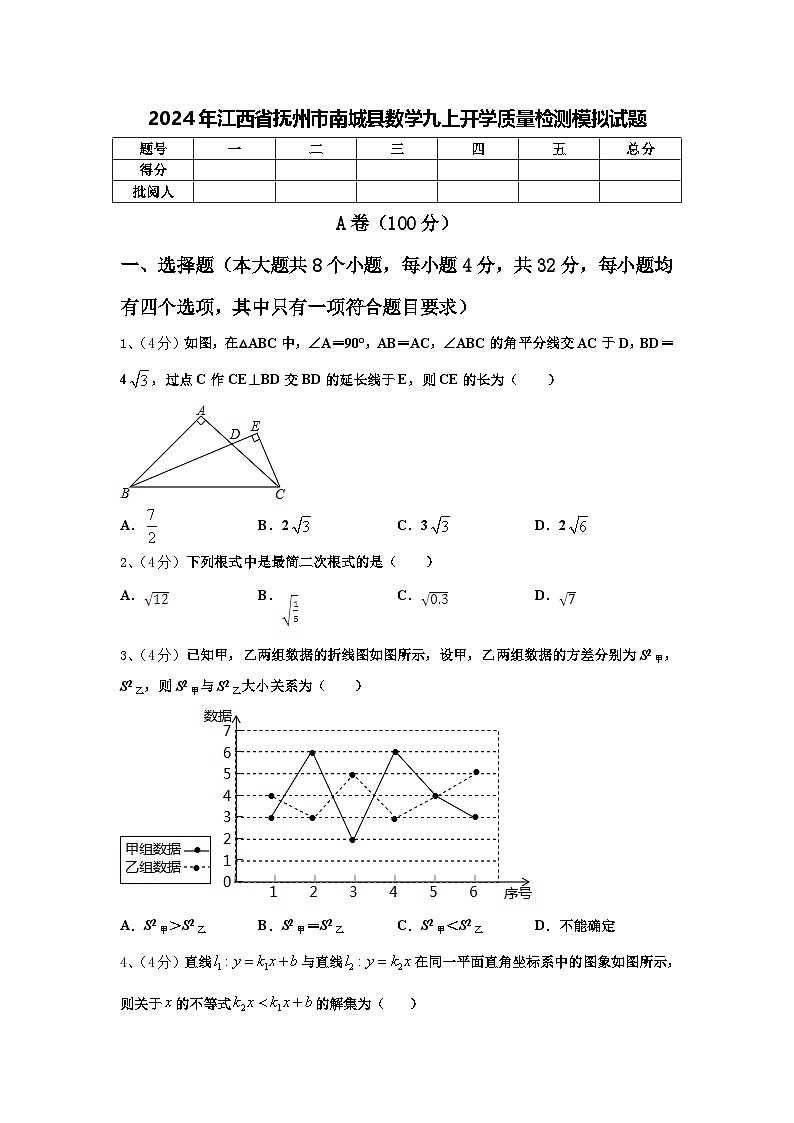 2024年江西省抚州市南城县数学九上开学质量检测模拟试题【含答案】第1页