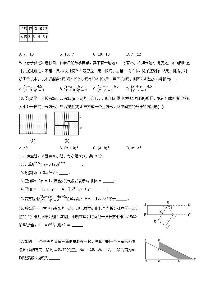 2024-2025学年湖南省郴州市永兴县树德初级中学八年级(上)入学数学试卷(含解析)02