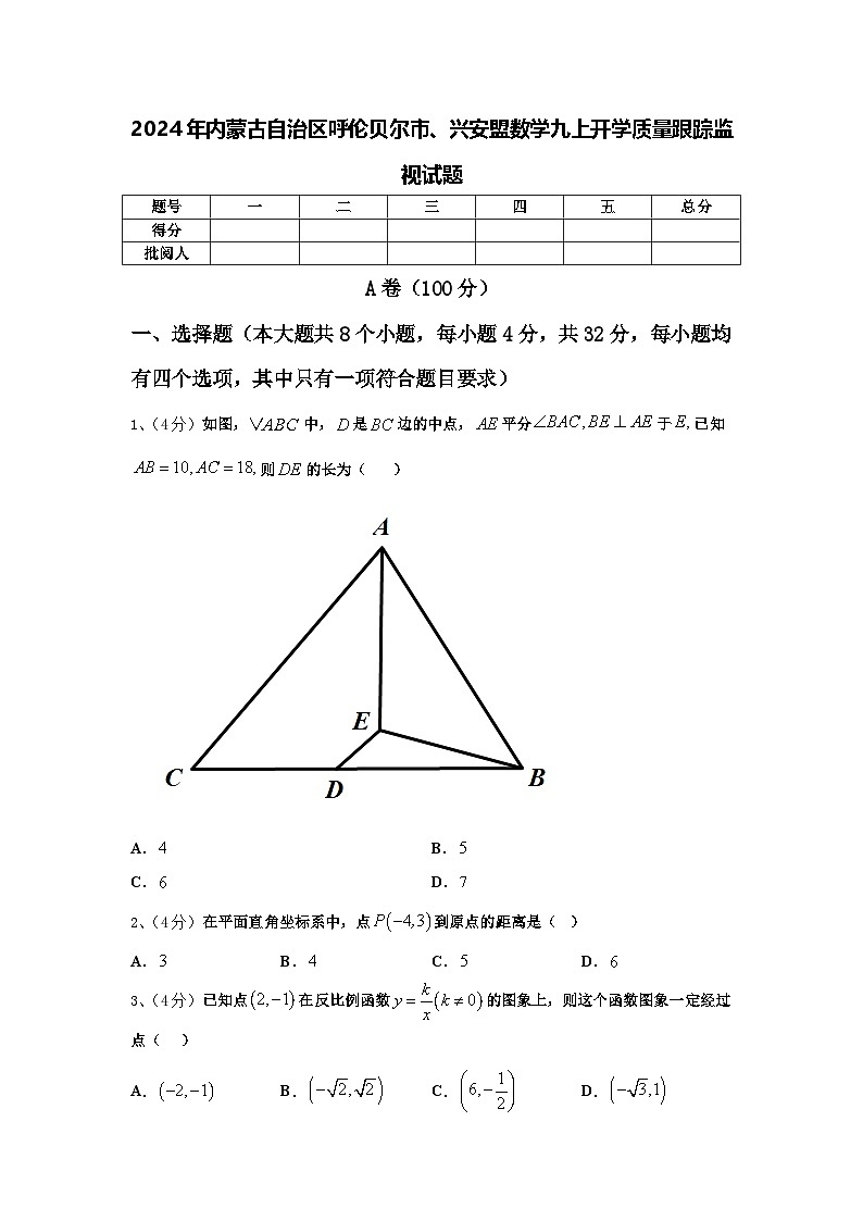 2024年内蒙古自治区呼伦贝尔市、兴安盟数学九上开学质量跟踪监视试题【含答案】第1页