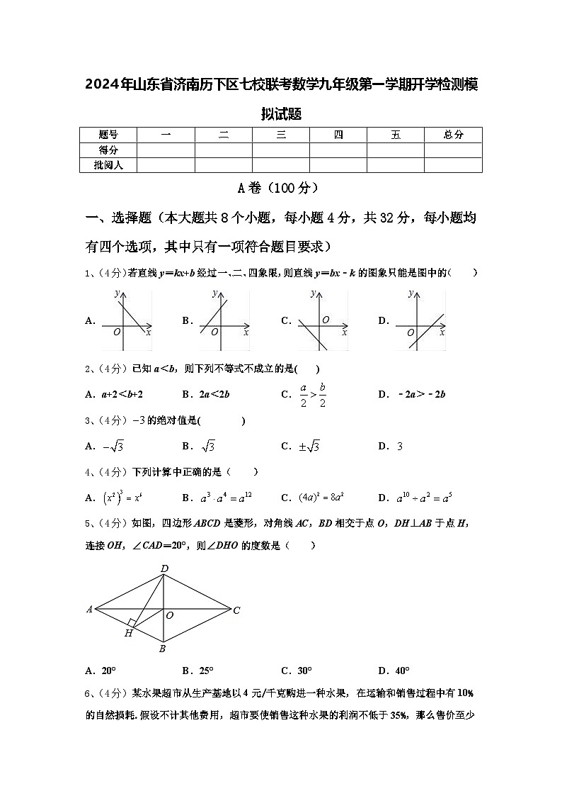2024年山东省济南历下区七校联考数学九年级第一学期开学检测模拟试题【含答案】第1页