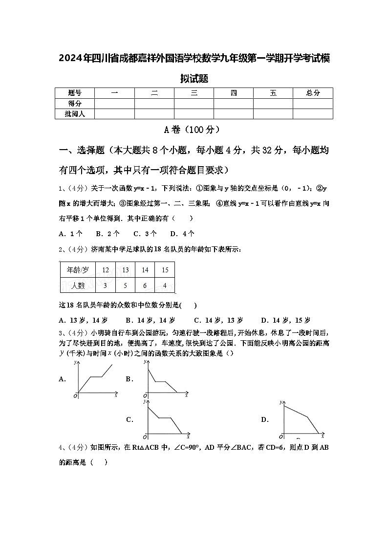 2024年四川省成都嘉祥外国语学校数学九年级第一学期开学考试模拟试题【含答案】第1页