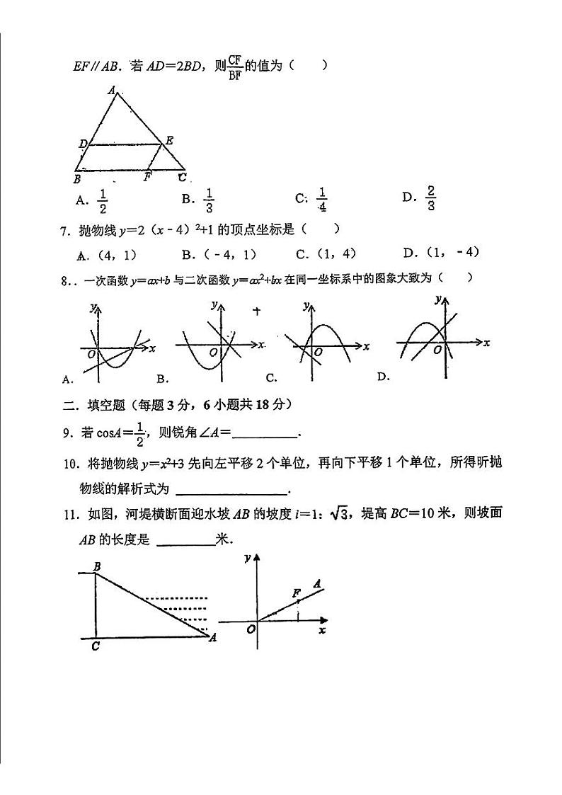 吉林省长春市第八十七中学(13-18班)2024-2025学年九年级上学期9月月考数学试题第2页