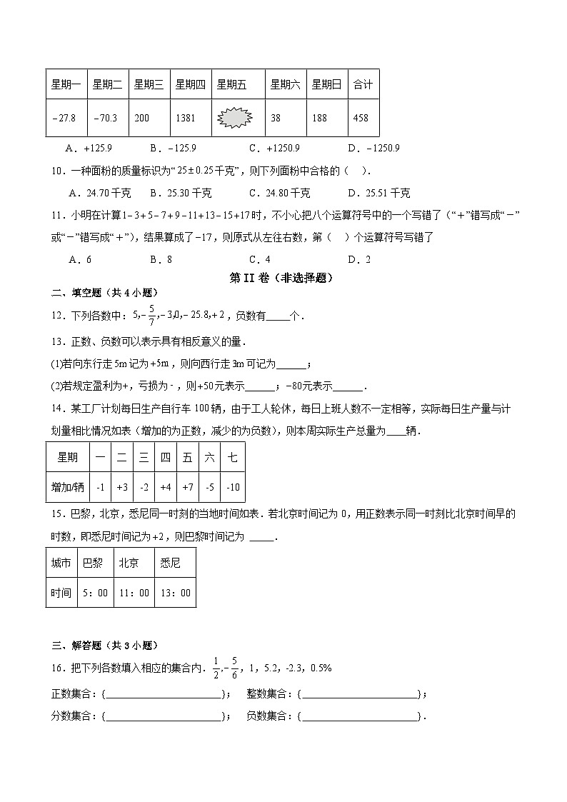 新人教版2024年七年级上学期1.1正数和负数 同步巩固练习卷(含解析)第2页