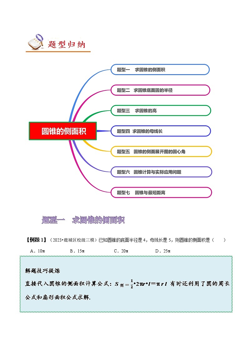 苏科版九年级数学上册同步精讲精练2.8圆锥的侧面积(七大题型)(原卷版+解析)02