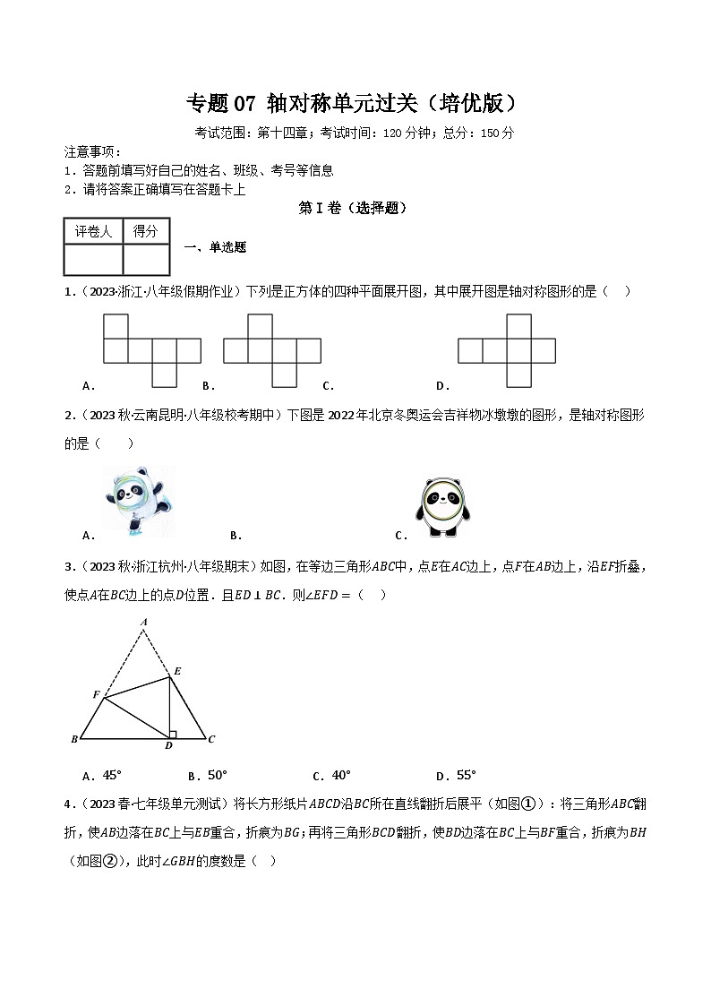 人教版八年级数学上册重难考点专题07轴对称单元过关(培优版)特训(原卷版+解析)第1页