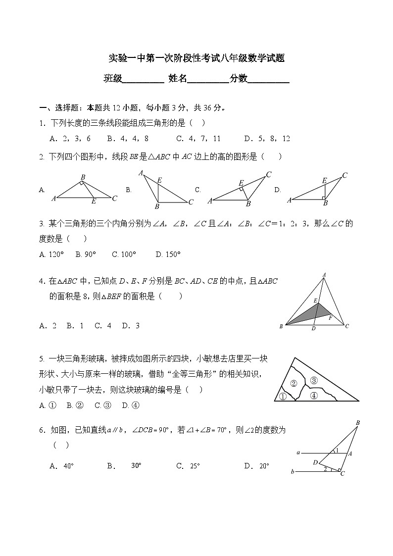 河北省保定市雄县第一初级实验中学2024-2025学年八年级上学期第一次月考数学试题第1页