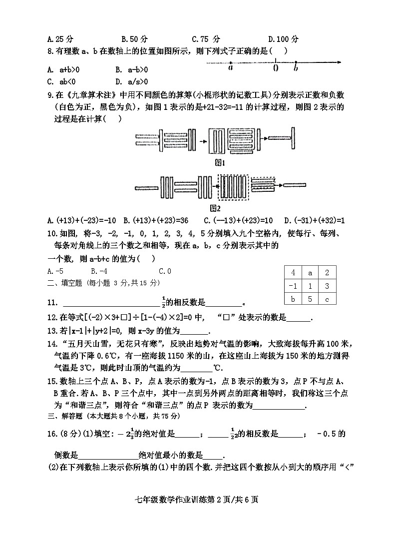 河南省南阳市镇平县2024-2025学年七年级上学期10月月考数学试题第2页