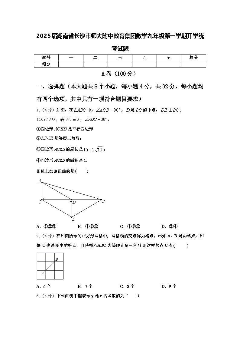 2025届湖南省长沙市师大附中教育集团数学九年级第一学期开学统考试题【含答案】第1页