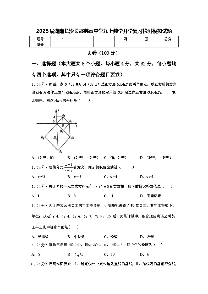 2025届湖南长沙长郡芙蓉中学九上数学开学复习检测模拟试题【含答案】第1页