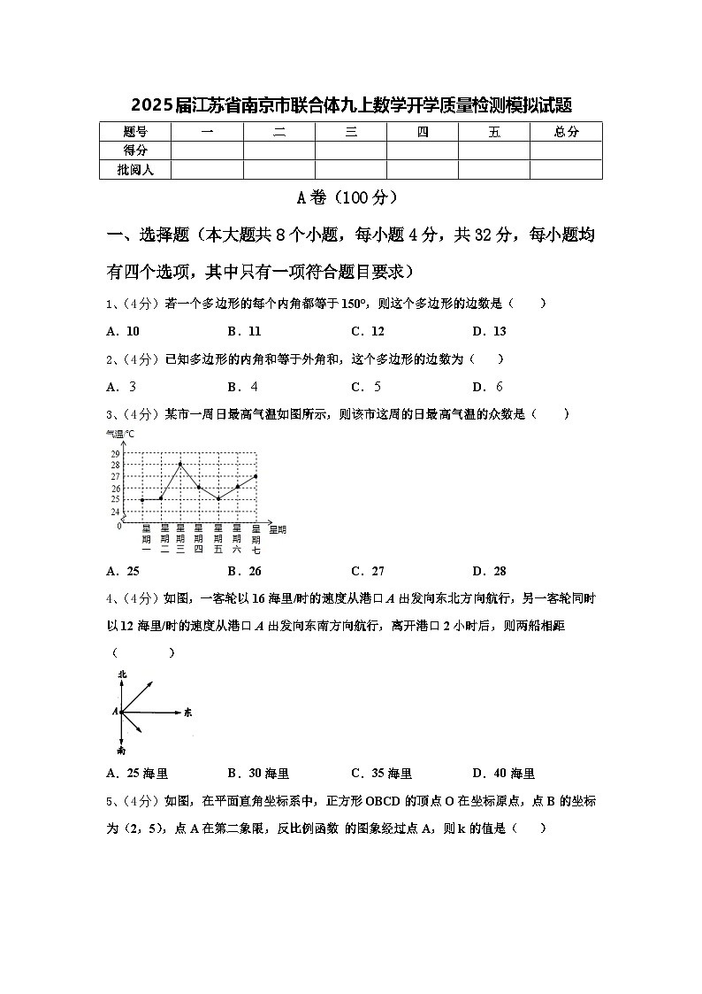 2025屆江蘇省南京市聯(lián)合體九上數(shù)學(xué)開學(xué)質(zhì)量檢測模擬試題【含答案】第1頁
