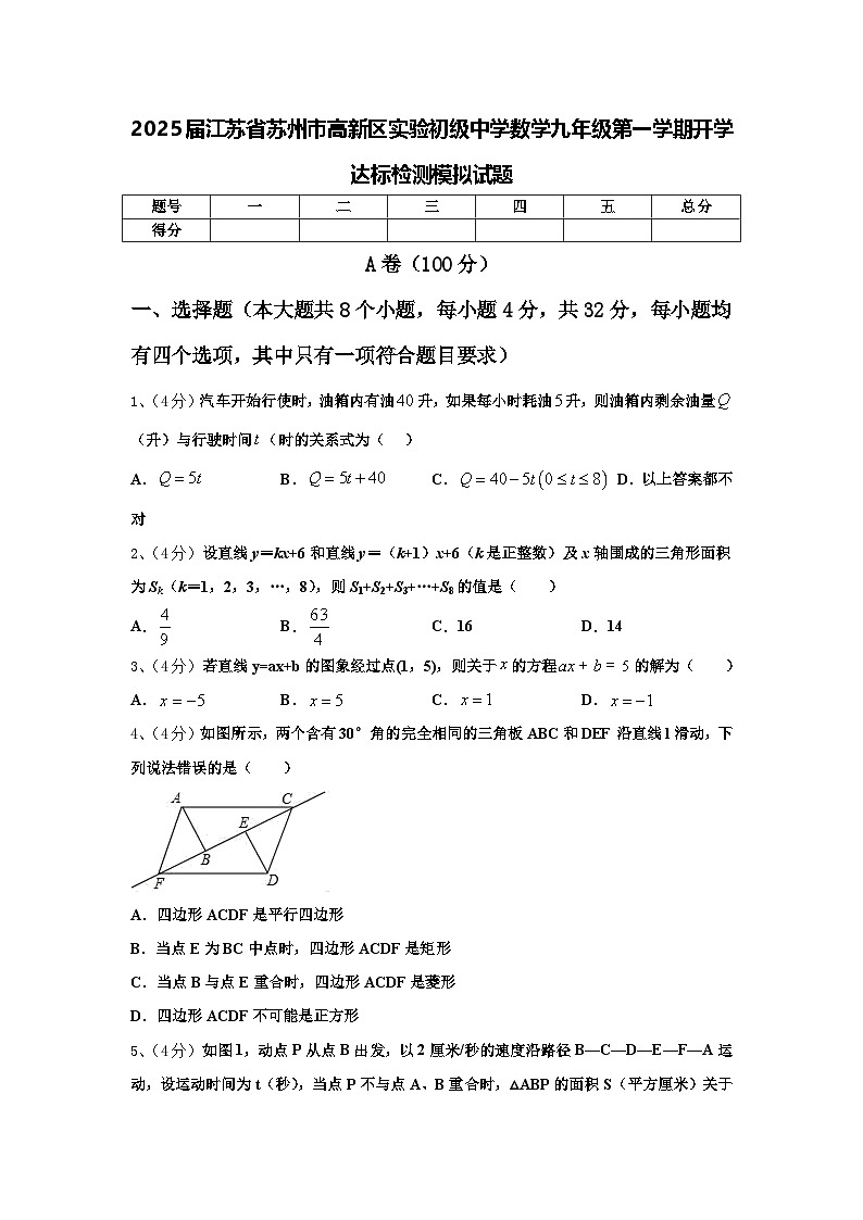 2025届江苏省苏州市高新区实验初级中学数学九年级第一学期开学达标检测模拟试题【含答案】第1页