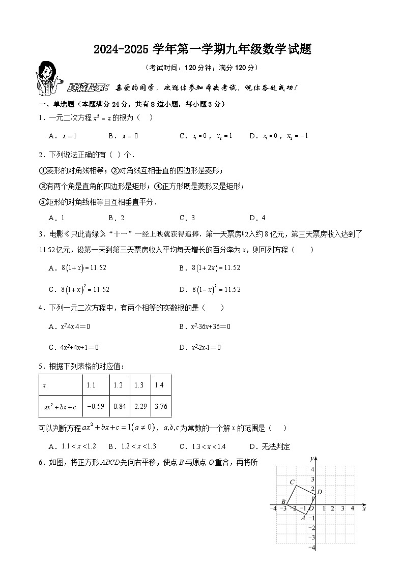 山东省青岛市城阳区实验中学2024-2025学年九年级上学期10月月考数学试题第1页