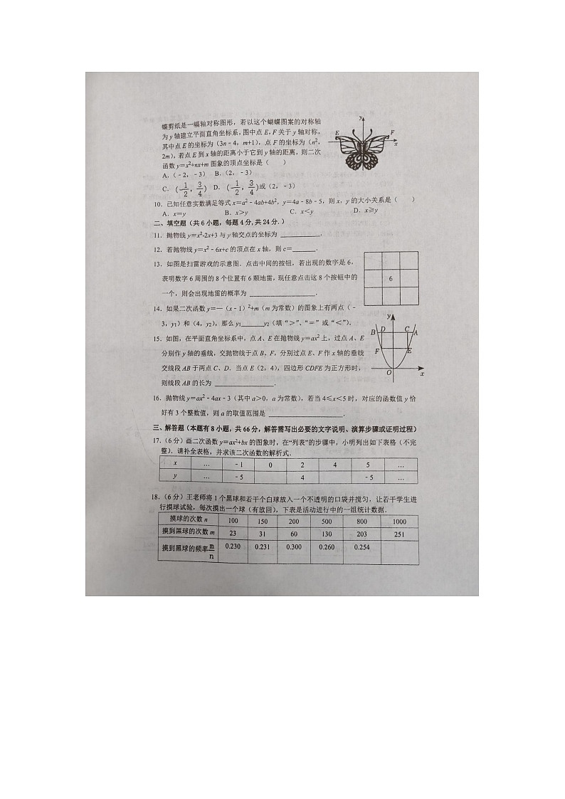 浙江省金华市义乌市义乌市七校联考2024-2025学年九年级上学期10月月考数学试题02