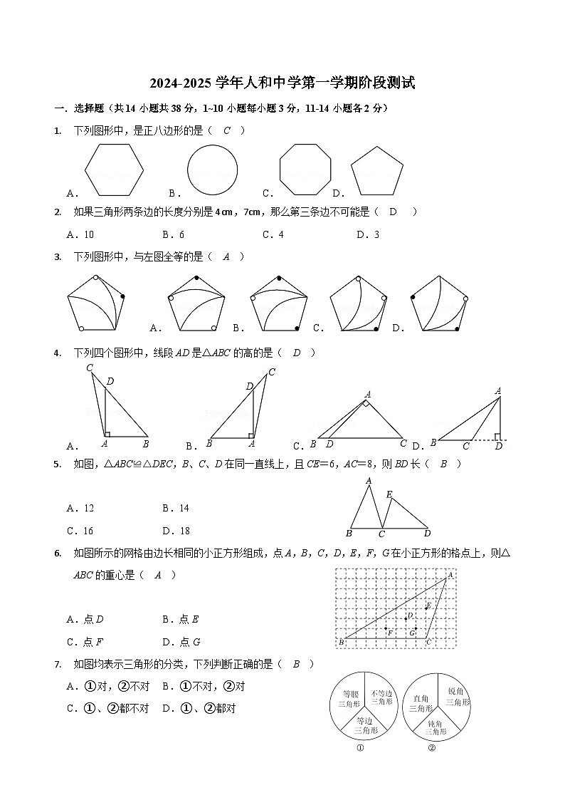河北省邯郸市人和中学2024_2025学年八年级上学期第一次月考数学试题01