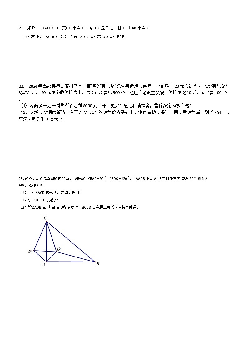 湖南省长沙市湖南师大附中植基中学2024-2025学年九年级上学期第一次月考数学试卷第3页