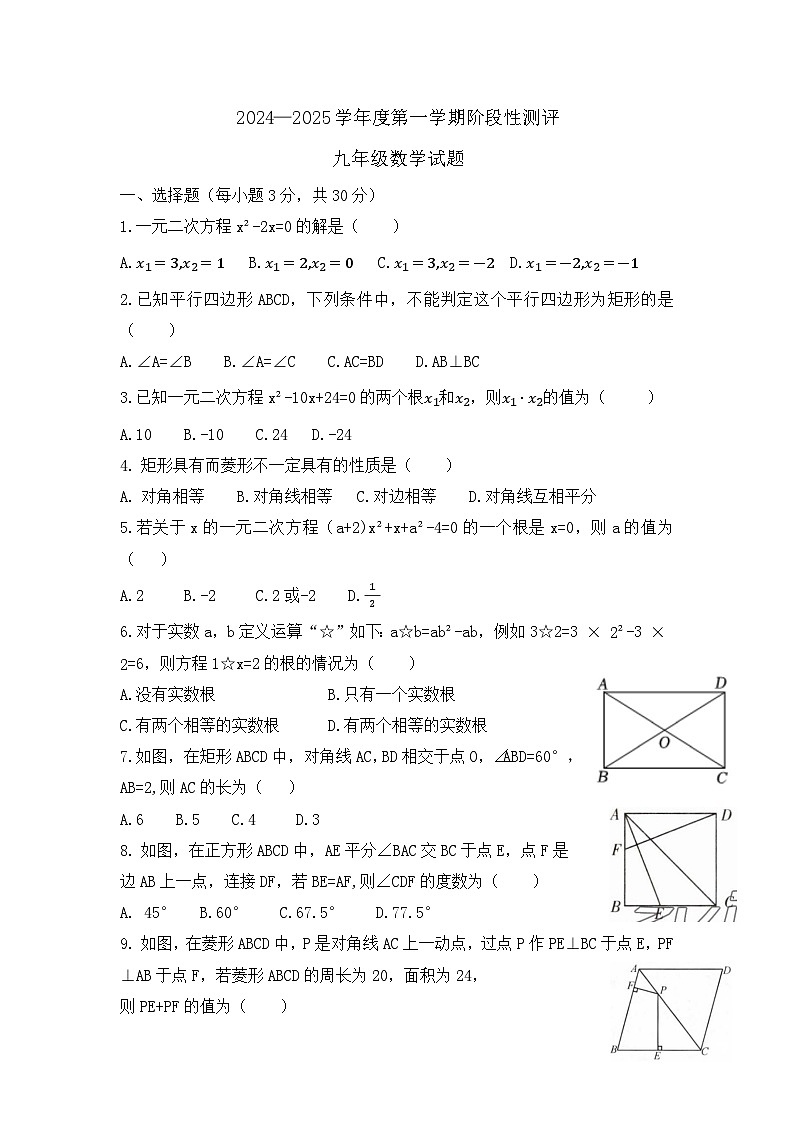 山东省枣庄市台儿庄区2024——2025学年九年级上学期数学月考试卷第1页