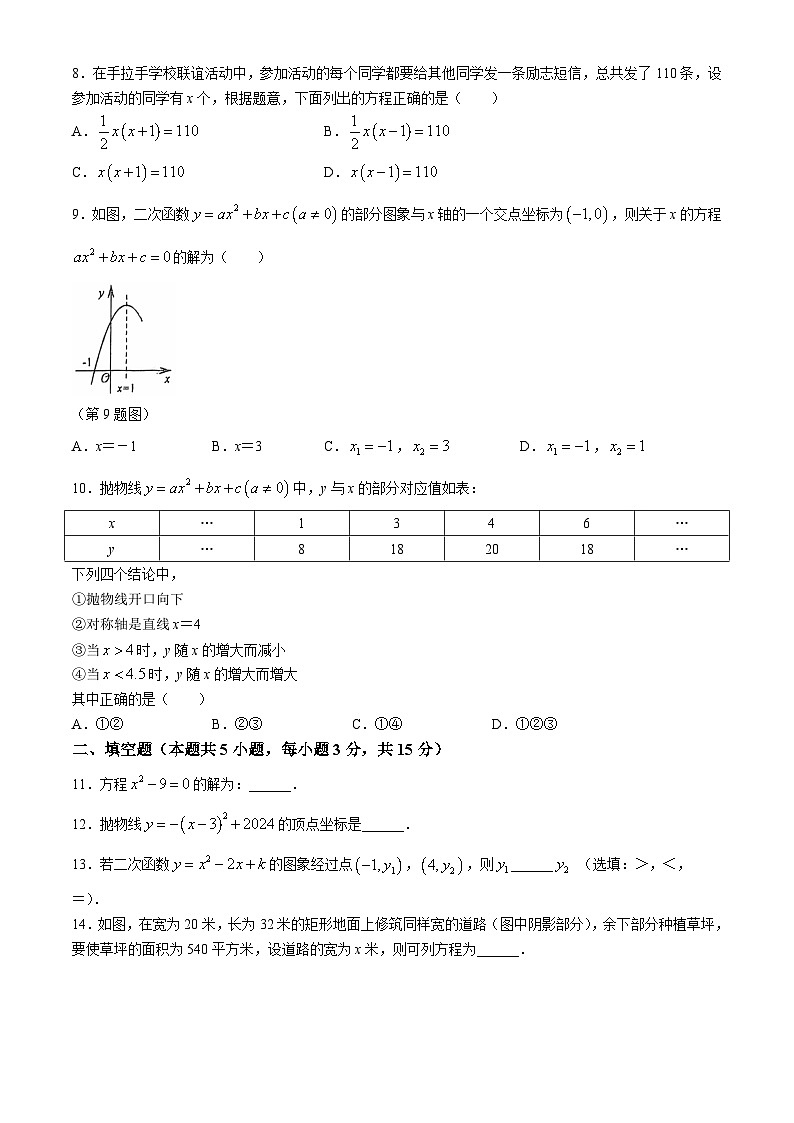 遼寧省大連市普蘭店市2024-—2025學(xué)年九年級上學(xué)期10月月考數(shù)學(xué)試卷第2頁