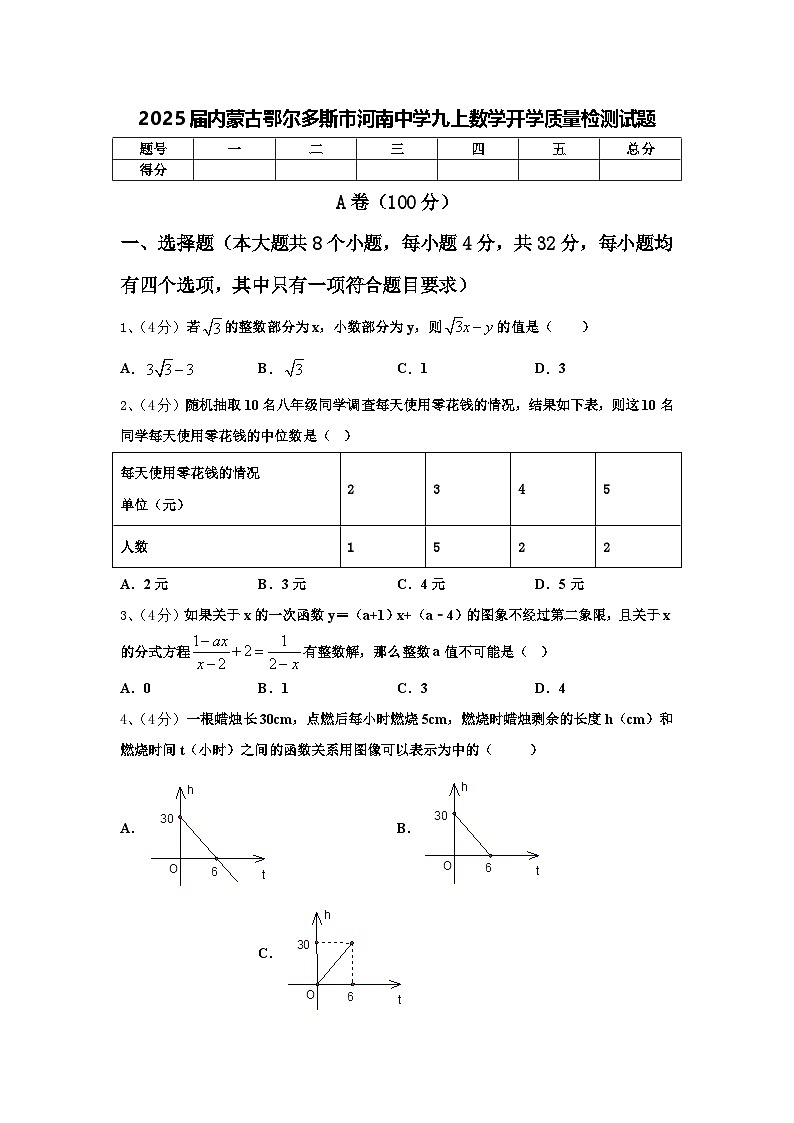 2025届内蒙古鄂尔多斯市河南中学九上数学开学质量检测试题【含答案】第1页