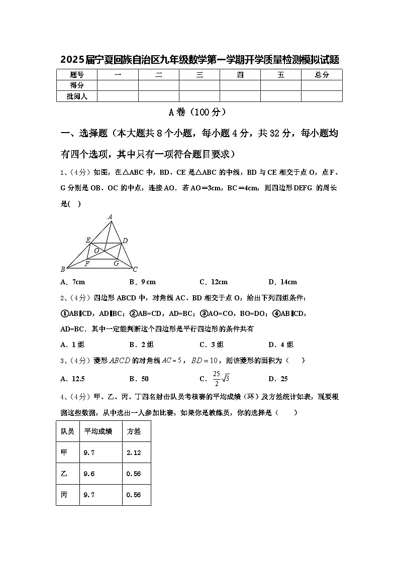 2025届宁夏回族自治区九年级数学第一学期开学质量检测模拟试题【含答案】第1页
