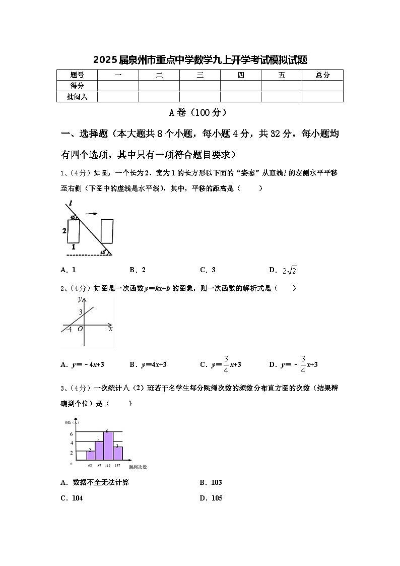 2025届泉州市重点中学数学九上开学考试模拟试题【含答案】第1页