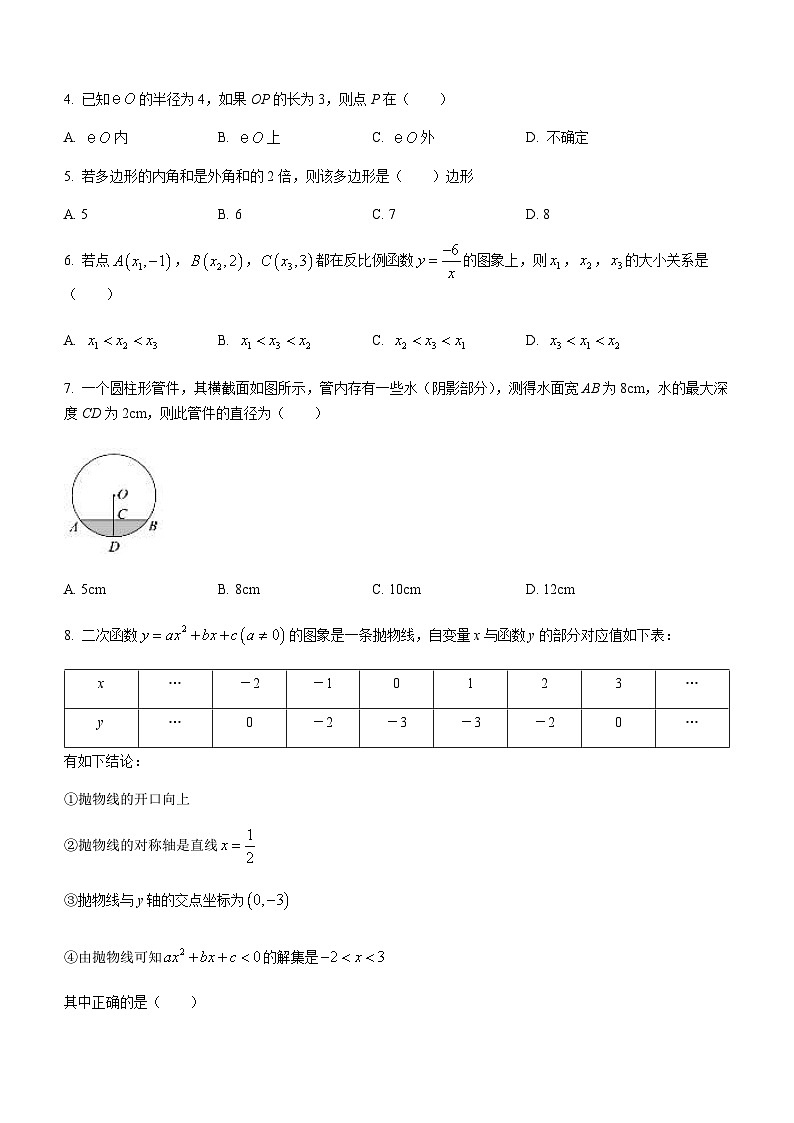 北京市门头沟区2023-2024学年九年级上学期期末数学试题第2页