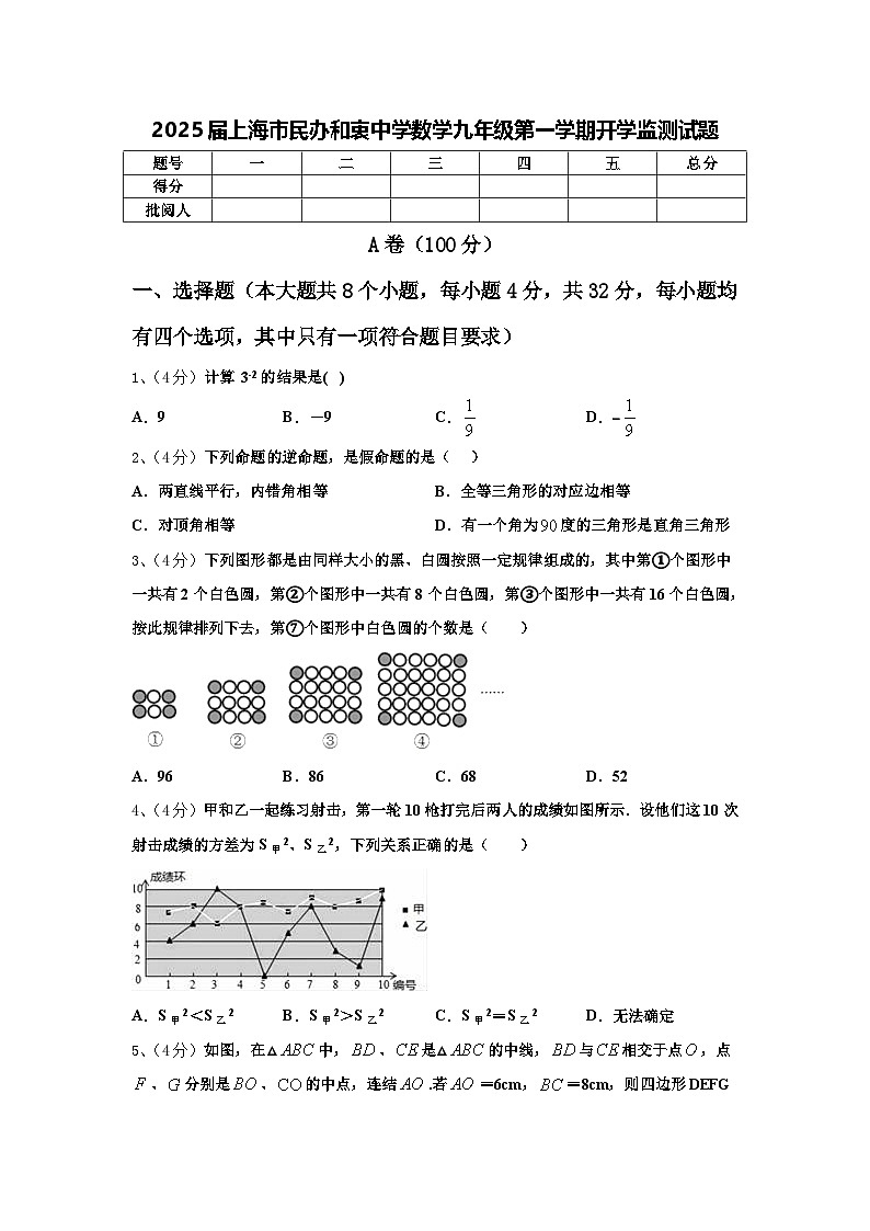 2025届上海市民办和衷中学数学九年级第一学期开学监测试题【含答案】第1页