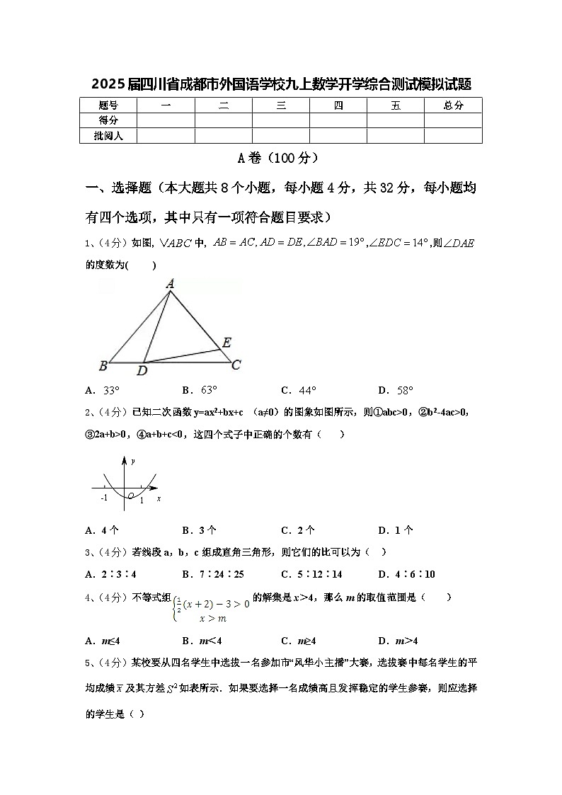 2025届四川省成都市外国语学校九上数学开学综合测试模拟试题【含答案】第1页