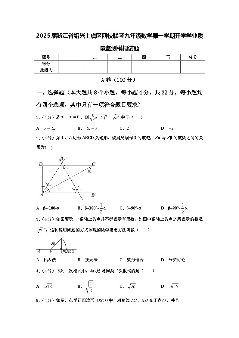2025届浙江省绍兴上虞区四校联考九年级数学第一学期开学学业质量监测模拟试题【含答案】第1页