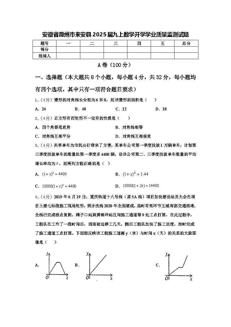 安徽省滁州市来安县2025届九上数学开学学业质量监测试题【含答案】第1页