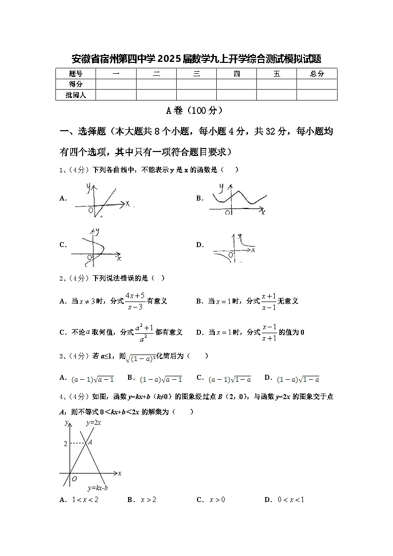安徽省宿州第四中學(xué)2025屆數(shù)學(xué)九上開學(xué)綜合測試模擬試題【含答案】第1頁