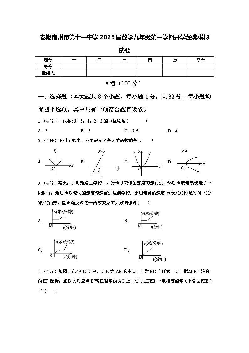 安徽宿州市第十一中学2025届数学九年级第一学期开学经典模拟试题【含答案】第1页