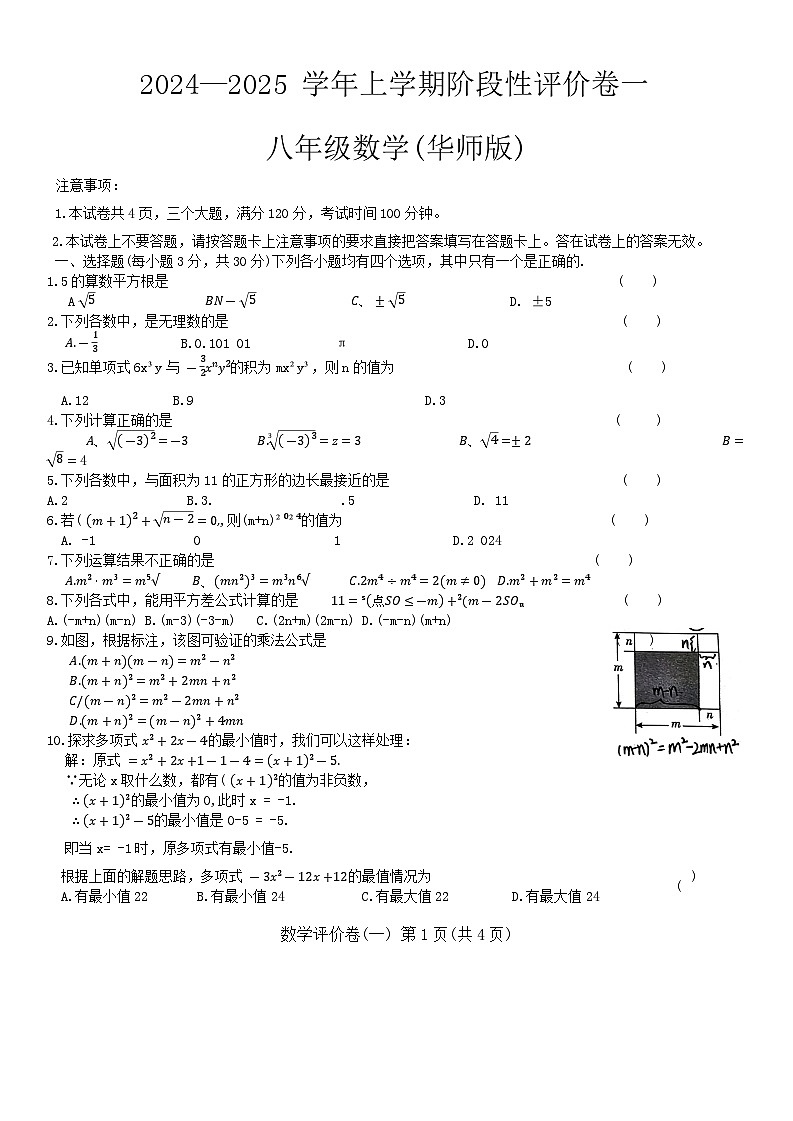 河南省南阳市南召县2024-2025学年八年级上学期10月月考数学试题01