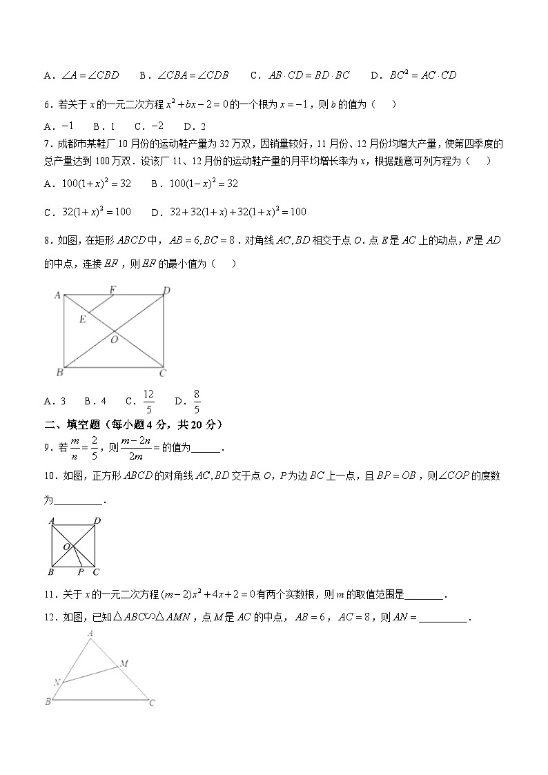 四川省成都市盐道街中学2024-2025学年九年级上学期10月月考数学试卷(无答案)第2页